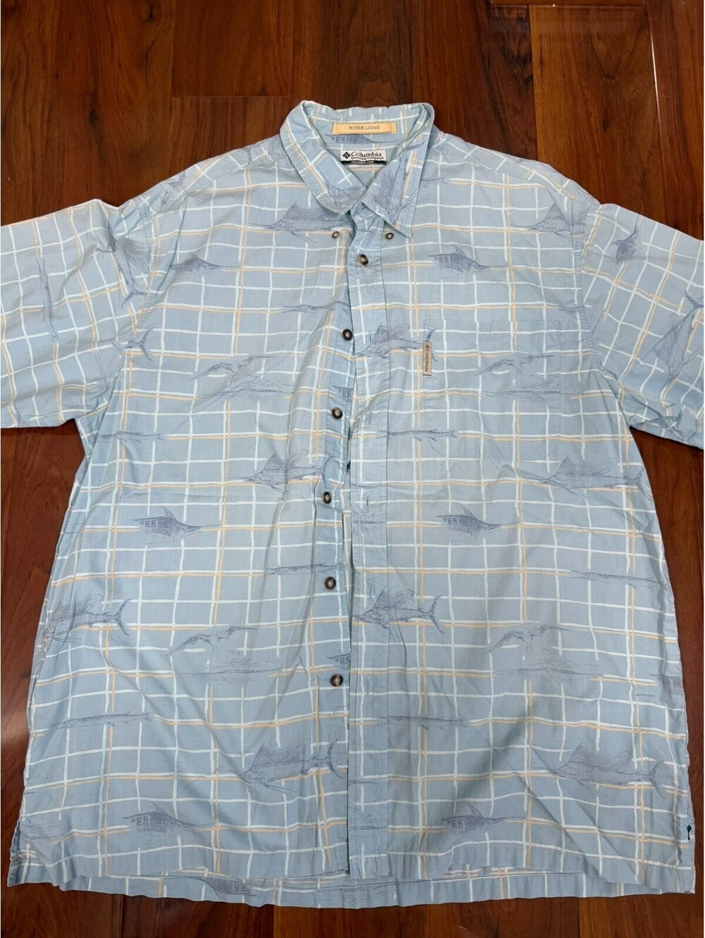 Columbia River Lodge Button Down Short Sleeve Blue Marlin Key West Men Size 2XL